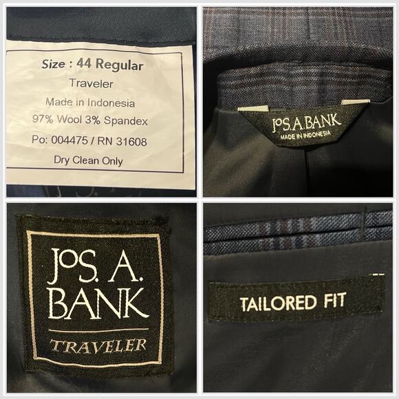 Jos A Bank Traveler Mens 44R Blue Burgundy Plaid Casual Sport Coat Blazer - Picture 14 of 14